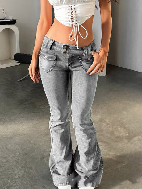 Washed Slim-fit High Stretch Low-rise Flared Jeans