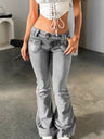 Washed Slim-fit High Stretch Low-rise Flared Jeans