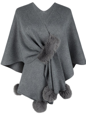 Solid Color Fluff Ball Cloak Shawl Cardigans