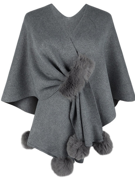 Solid Color Fluff Ball Cloak Shawl Cardigans