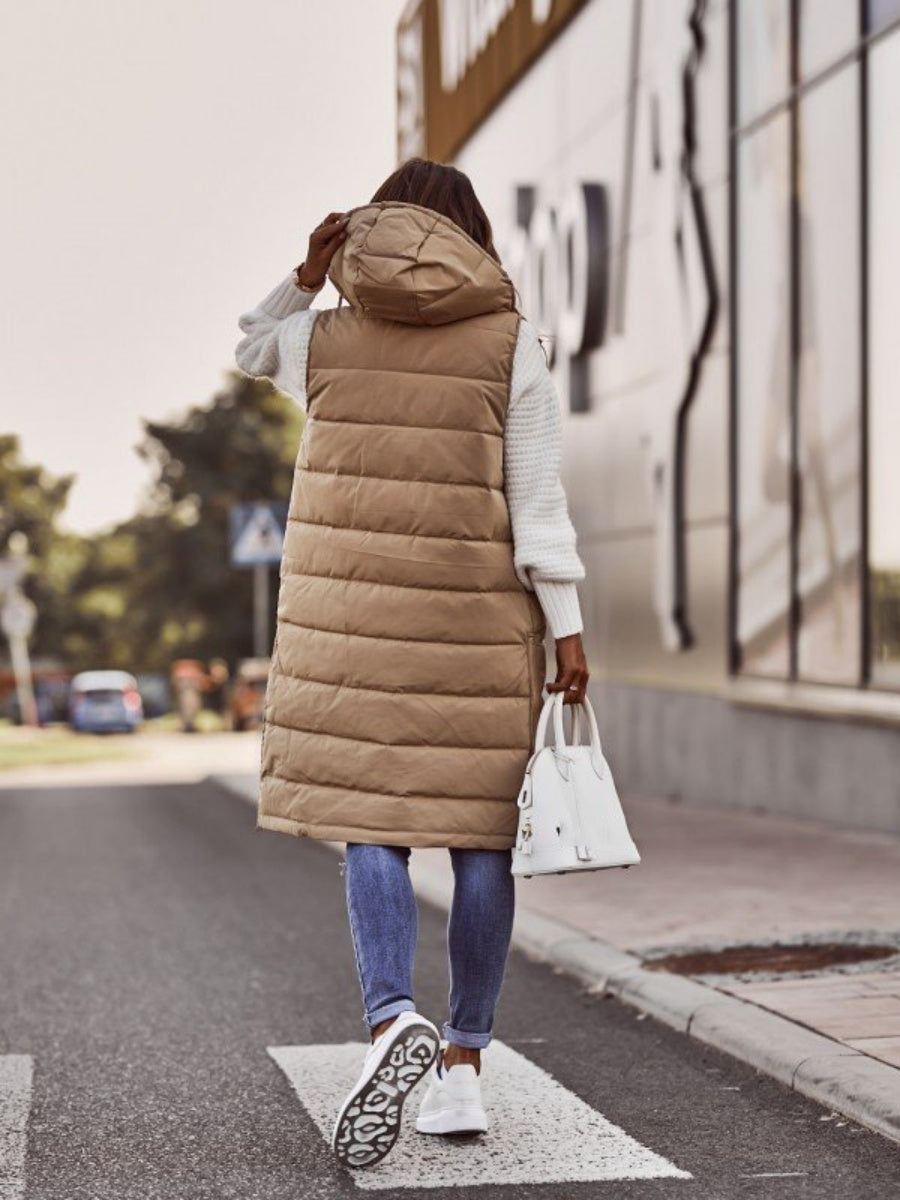 Hooded Single-breasted Mid-length Cotton Coat