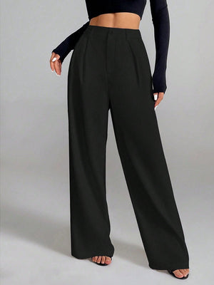 Solid Color Loose Button-down Suit Trousers