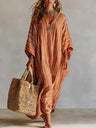Striped Digital Print V-neck Three-quarter Sleeve Long Dress