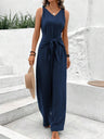 V-neck Wide-leg Sleeveless Twisted Vest Jumpsuit