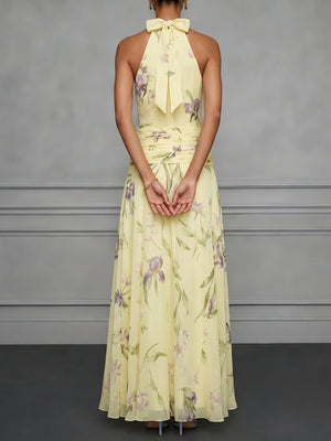 Halter Printed Temperament Waist Parties Maxi Dresses