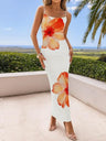 Flowers Fitted Spaghetti Strap Long Dress