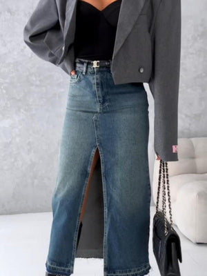 High Waist Slit Washing Slim Fit Hip Mid-length Cowboy Skirts