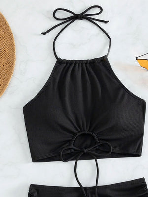 High-waisted Halter Strap Two-piece Flat-angle Sporty Beach Bikini