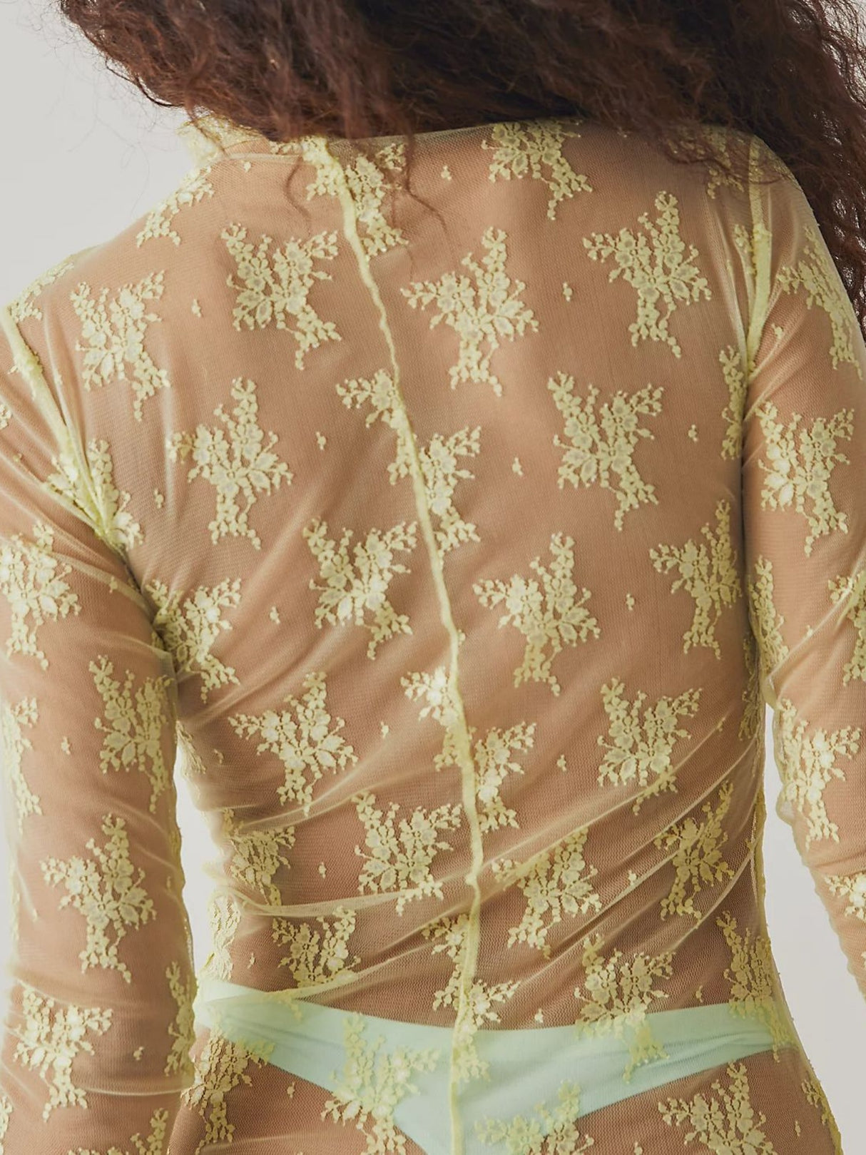 Lace See-through Sexy Mesh Mock Neck Long-sleeved Top