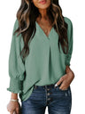 V-neck Long Sleeve Roll Up The Cuffs Shirt T-shirts