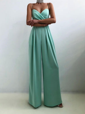 Minimalist Jumpsuit With Suspenders, Cinched Waist, Straight Leg, And Floor-length