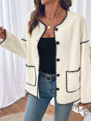 Retro-style Color-blocked Loose Single-breasted Fleece Jacket