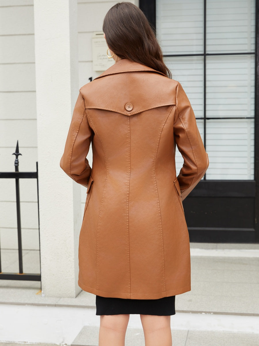 Mid-length Pocket Single-breasted Lapel Leather Jacket