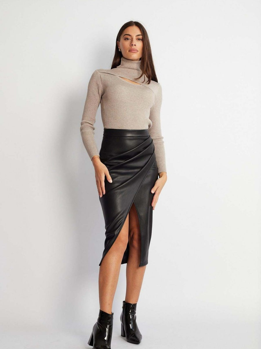 High Waist Zipper Pleats Hip Leather Skirts