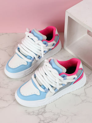 Women's Sneakers With Unique Color-blocked Shoelaces