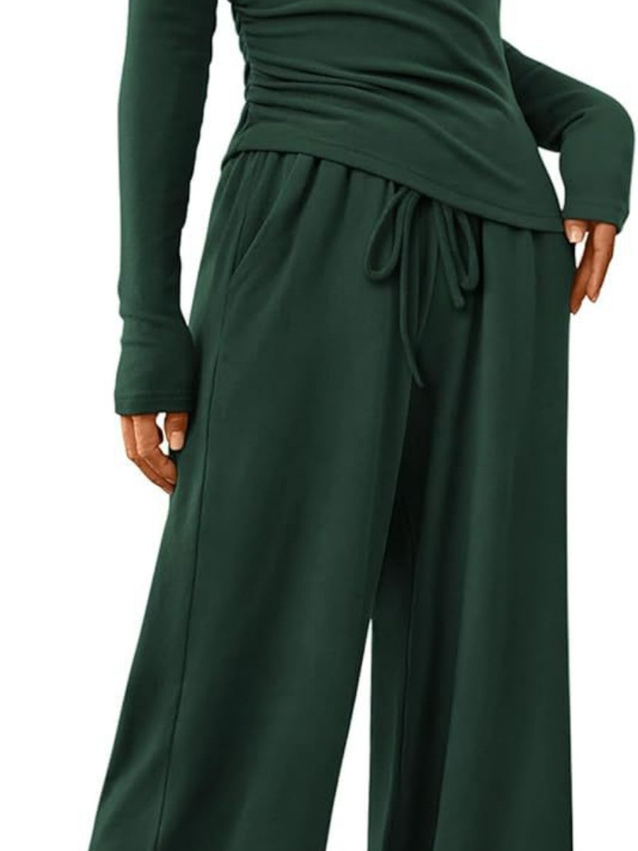 Liber Autumn Women's Lace up Solid Color 2-piece Sets