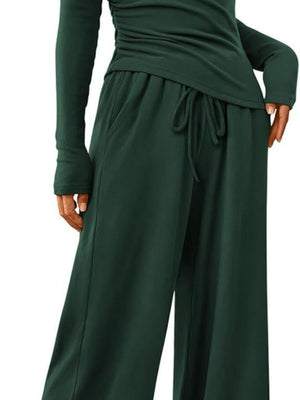Liber Autumn Women's Lace up Solid Color 2-piece Sets