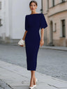 Grace One-shoulder Collar Mid-length Sleeves Slim-fit Midi Dresses