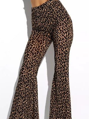 【SHIP AS USUAL】 Mesh Flocking Perspective Leopard Print Pants