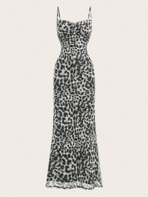 Leopard Slim Fit Sleeveless Maxi Dresses