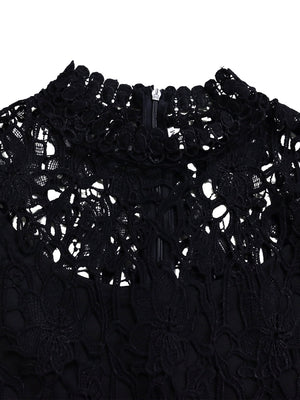 Lace Trim Hollow Short Sleeve Bandage High Waist Wide Leg Jumpsuits
