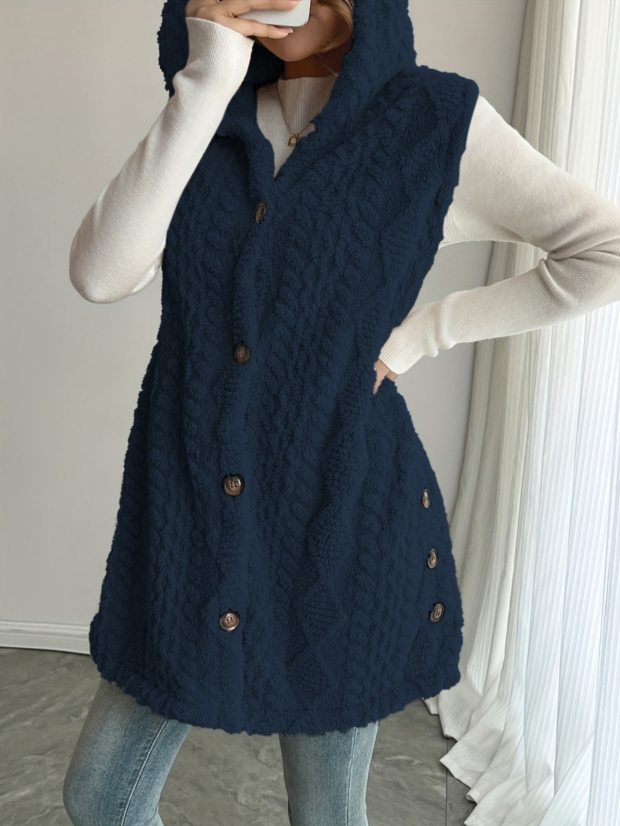 Solid Color Double-sided Plush Hooded Button Vests