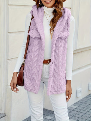 Three-dimensional Geometric Pattern Warm And Fashionable Plush Hooded Cardigan Mid-length Vest