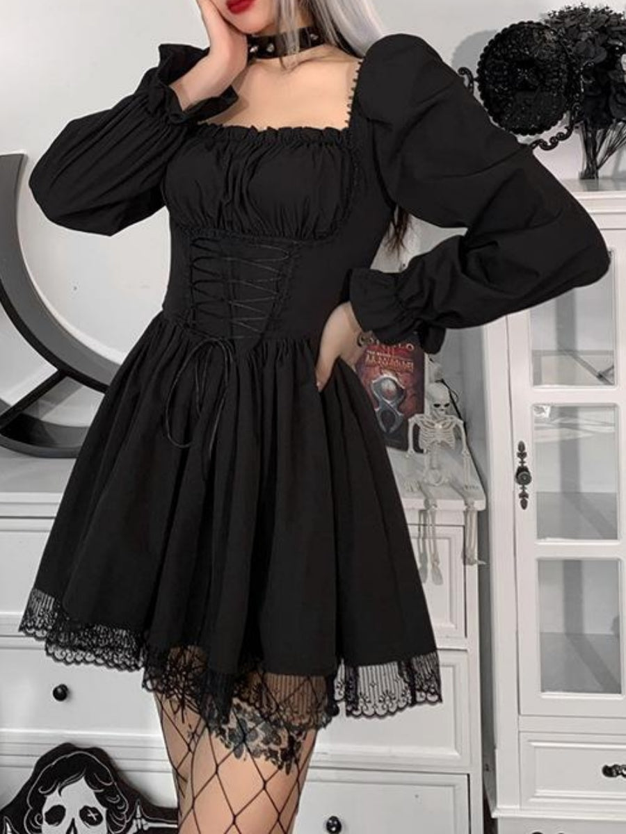 Halloween Lace Bandage Square Collar Mini&Short Dresses