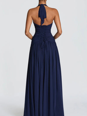 Deep V Halter Backless Maxi Dresses