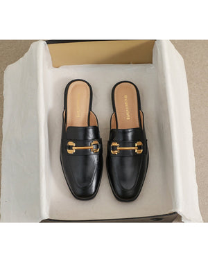 Liber Spring and Autumn Metal Buckle Holster Ladies Flat Shoes