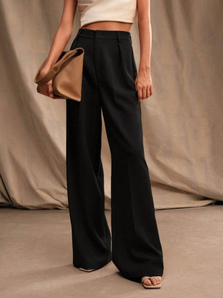 Slimming And Casual Drape Loose High Waist Straight Wide Leg Pants