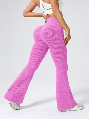 Paspelierte Schlaghose, hochgeschnittene Hüftlift-Fitness-Yogahose