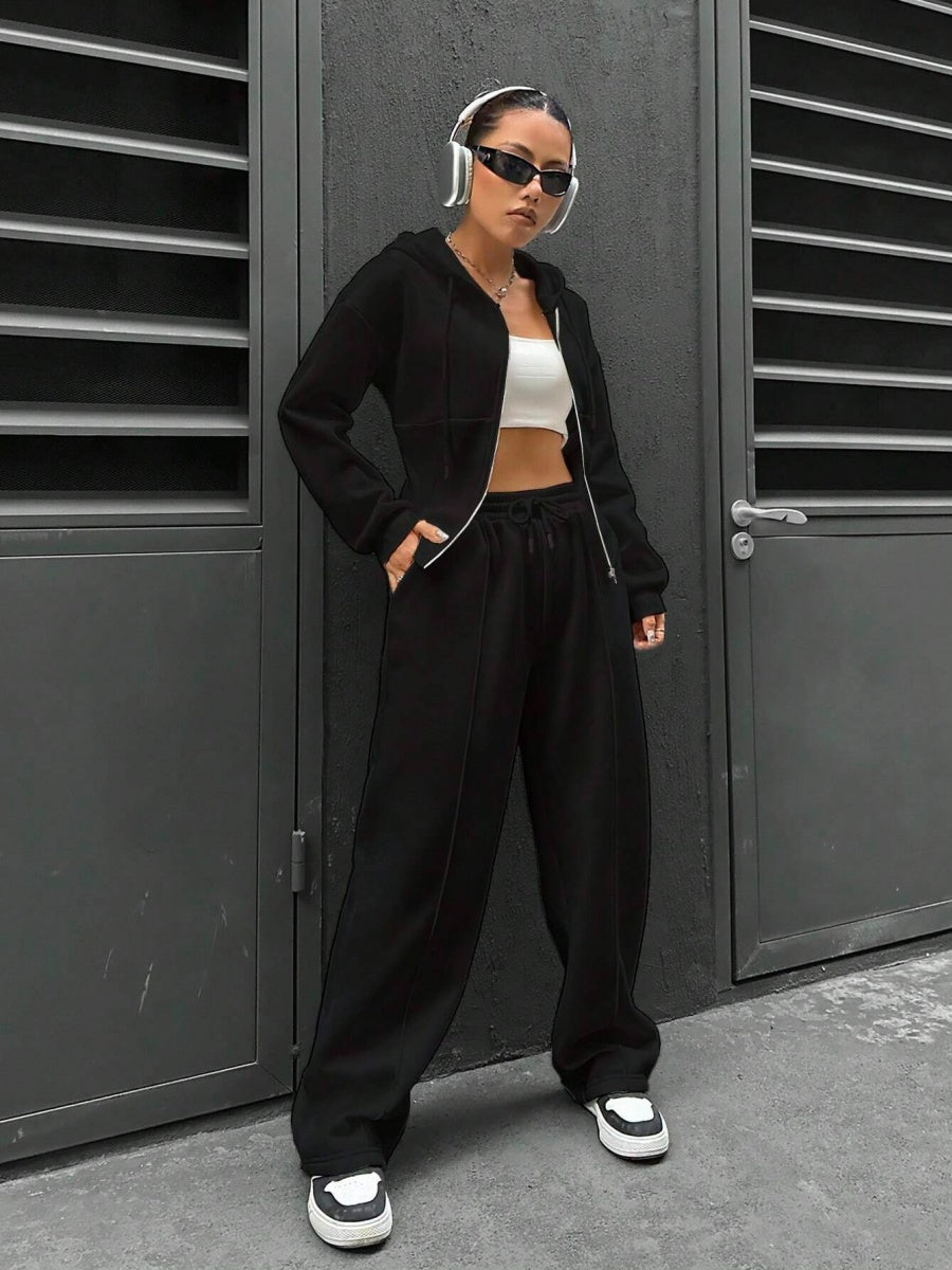 Sports And Leisure Zipper Hooded 2-piece Sets