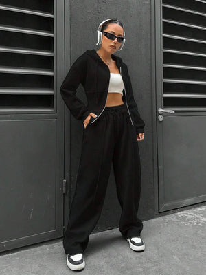 Sports And Leisure Zipper Hooded 2-piece Sets