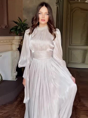 Balloon Sleeve Rhinestone-studded Waist Banquet Maxi Dresses