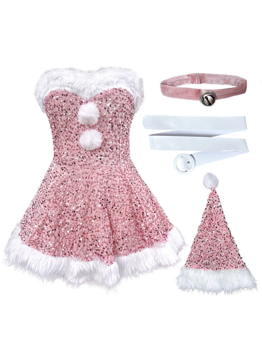 Christmas Sequined Plush Dress Hats Belts Multi-piece Sets