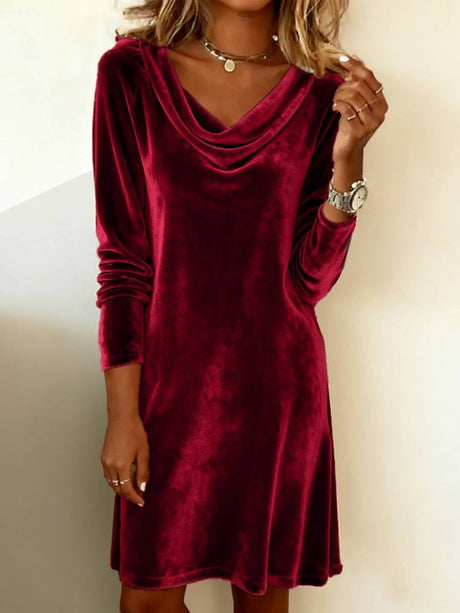 Velvet Swing Collar Long Sleeve Mini&Short Dresses