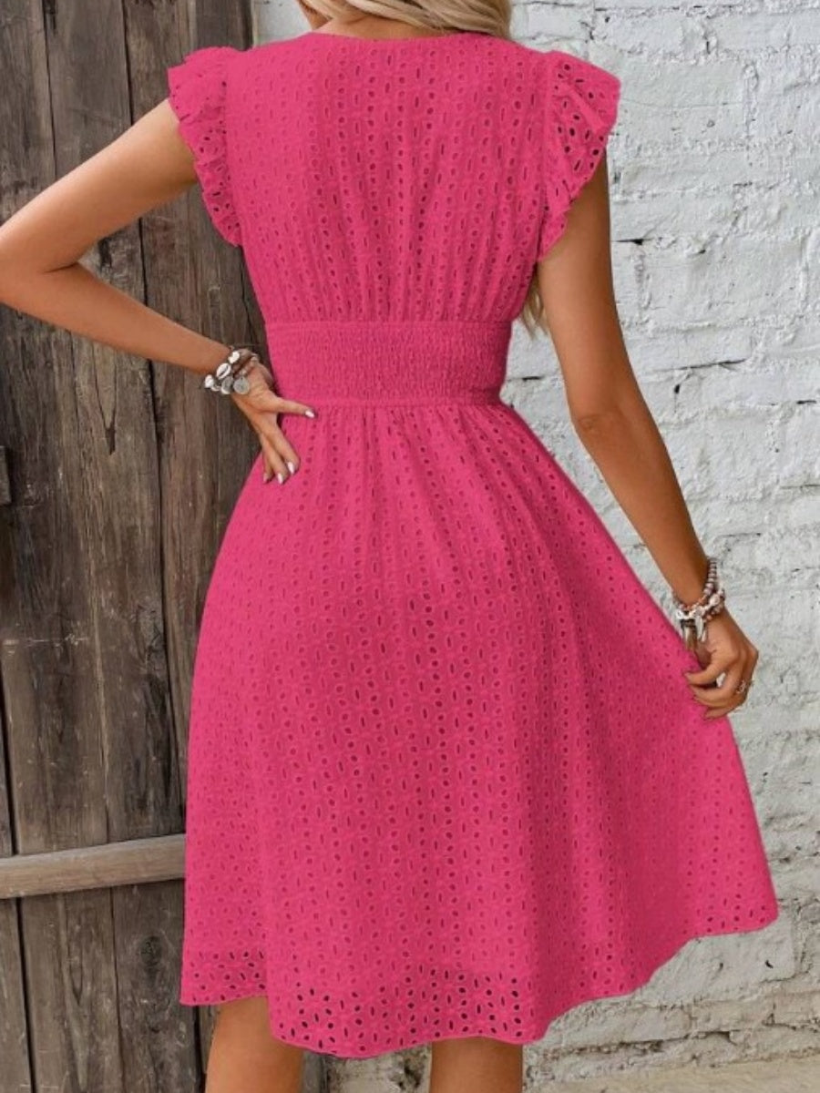8 Colors Lace Flutter Sleeve Midi Dress
