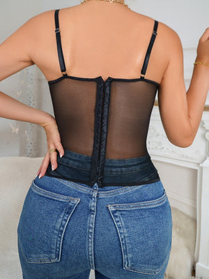 Lace Trim Splicing Mesh Perspective Camisoles