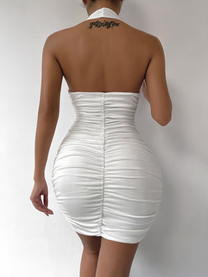 Deep V-neck Pleated Hip-hugging Backless Parties Mini&Short Dresses