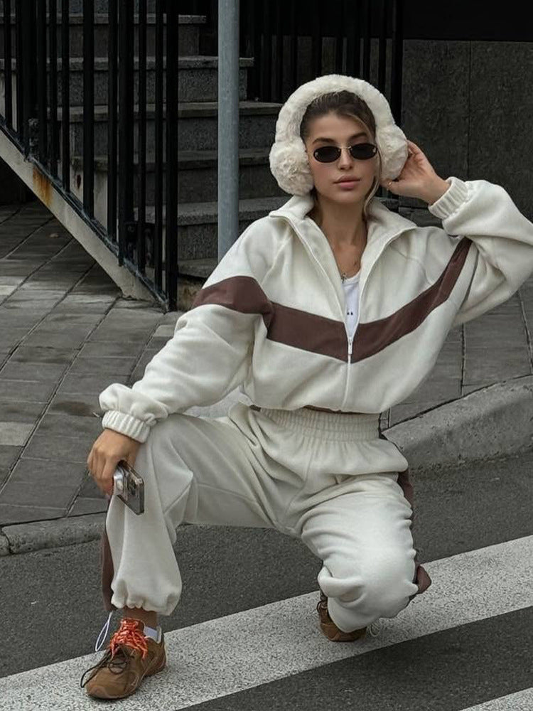 Fashionable Casual Sportswear Set, Zip-up Cardigan And Trousers, Two-piece Set