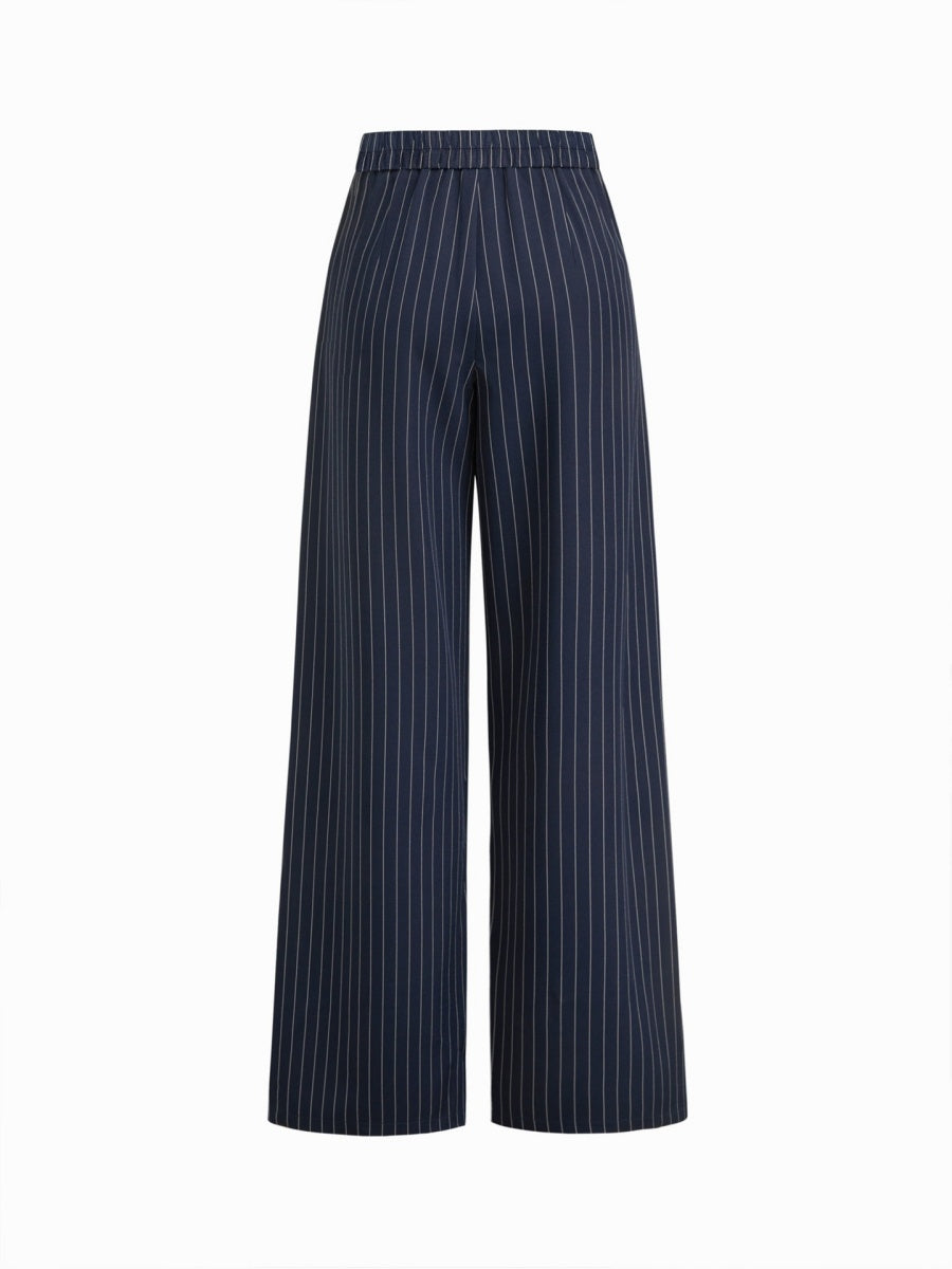 Profession Stripes Sleeveless Asymmetrical Jacket Straight-leg Trousers 2-piece Sets