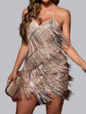Halter Neck Tassels Reveal Backpack Buttocks High Waist Mini&Short Dresses