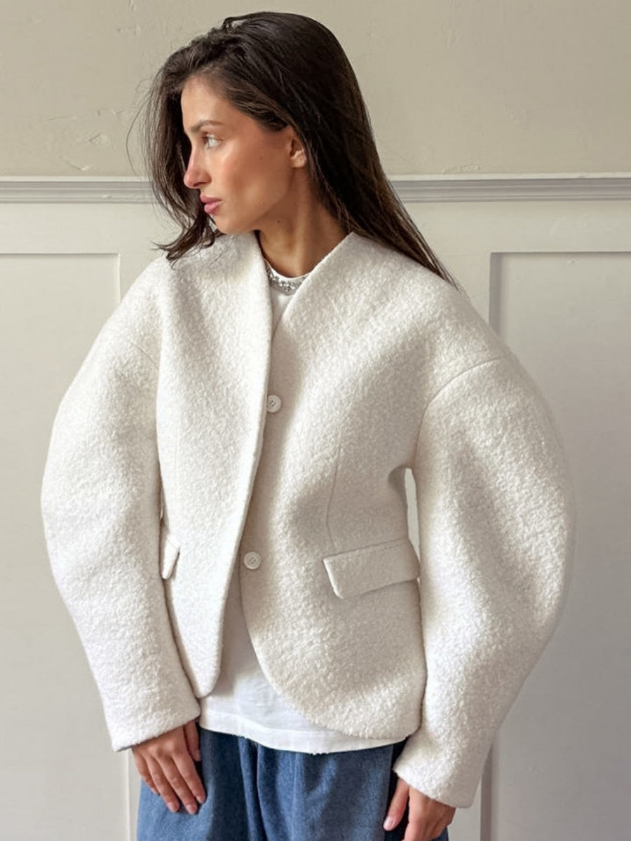 Designed Raglan Sleeves Leg Of Mutton Sleeves Sweater Coat