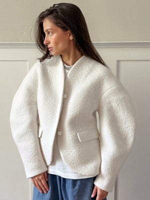 Designed Raglan Sleeves Leg Of Mutton Sleeves Sweater Coat