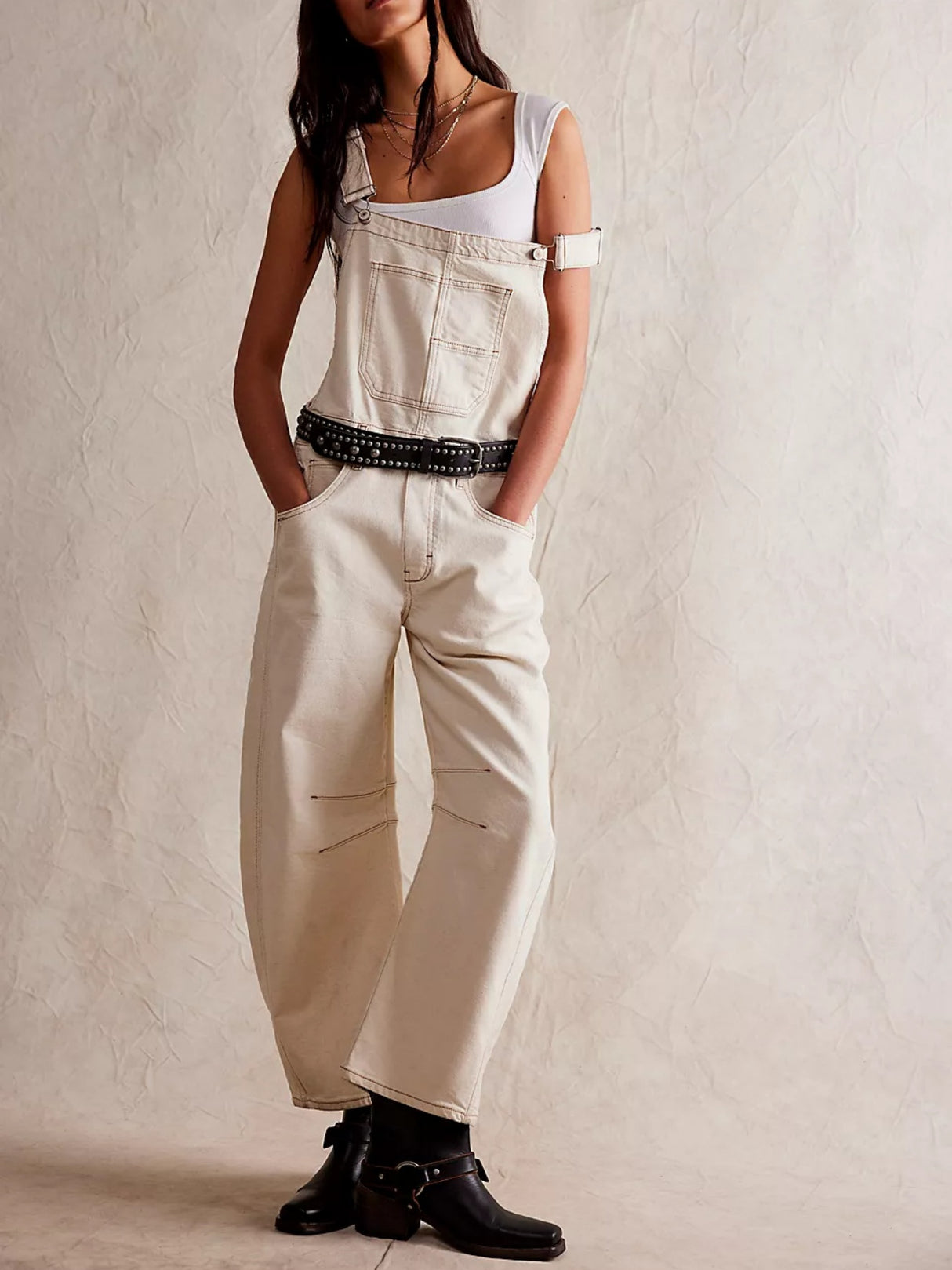 Washed Vintage Loose Straight-leg Cargo Denim Overalls