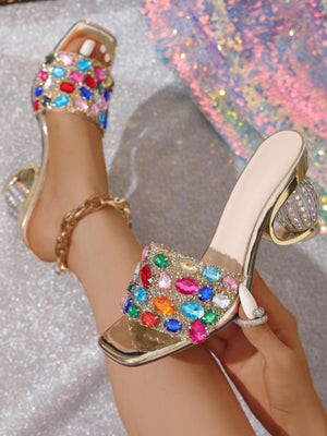 Transparent High-heeled Sandals With Colorful Rhinestone Embellishments