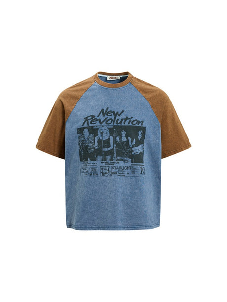 Rock Band Printed Distressed Color-blocked T-shirts
