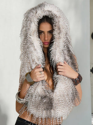 Furry Deep V Neckband Large Backless Strap Hooded Top Tank Tops&Camis