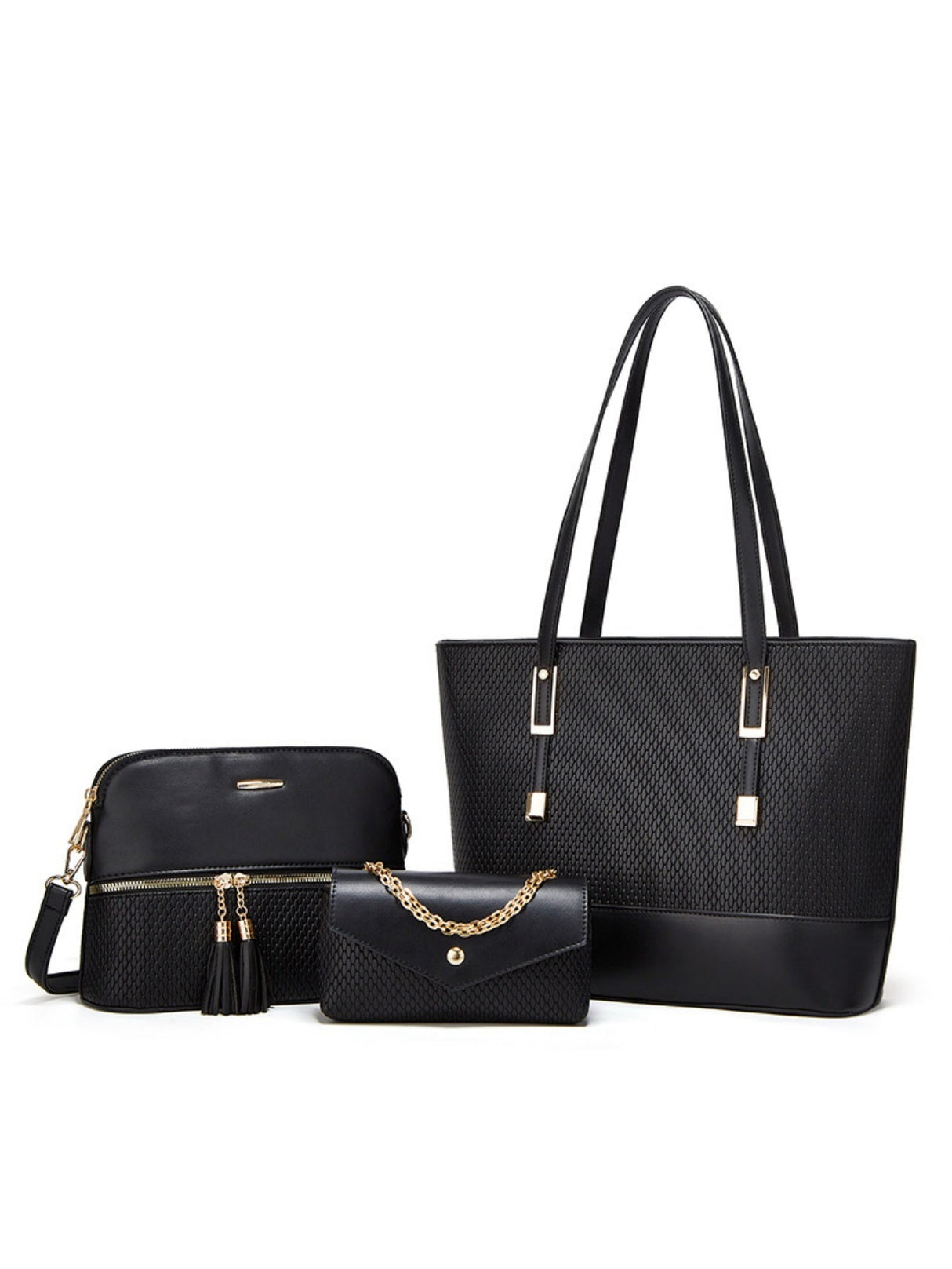 3-piece Plaid Embossed Tote Bag Set